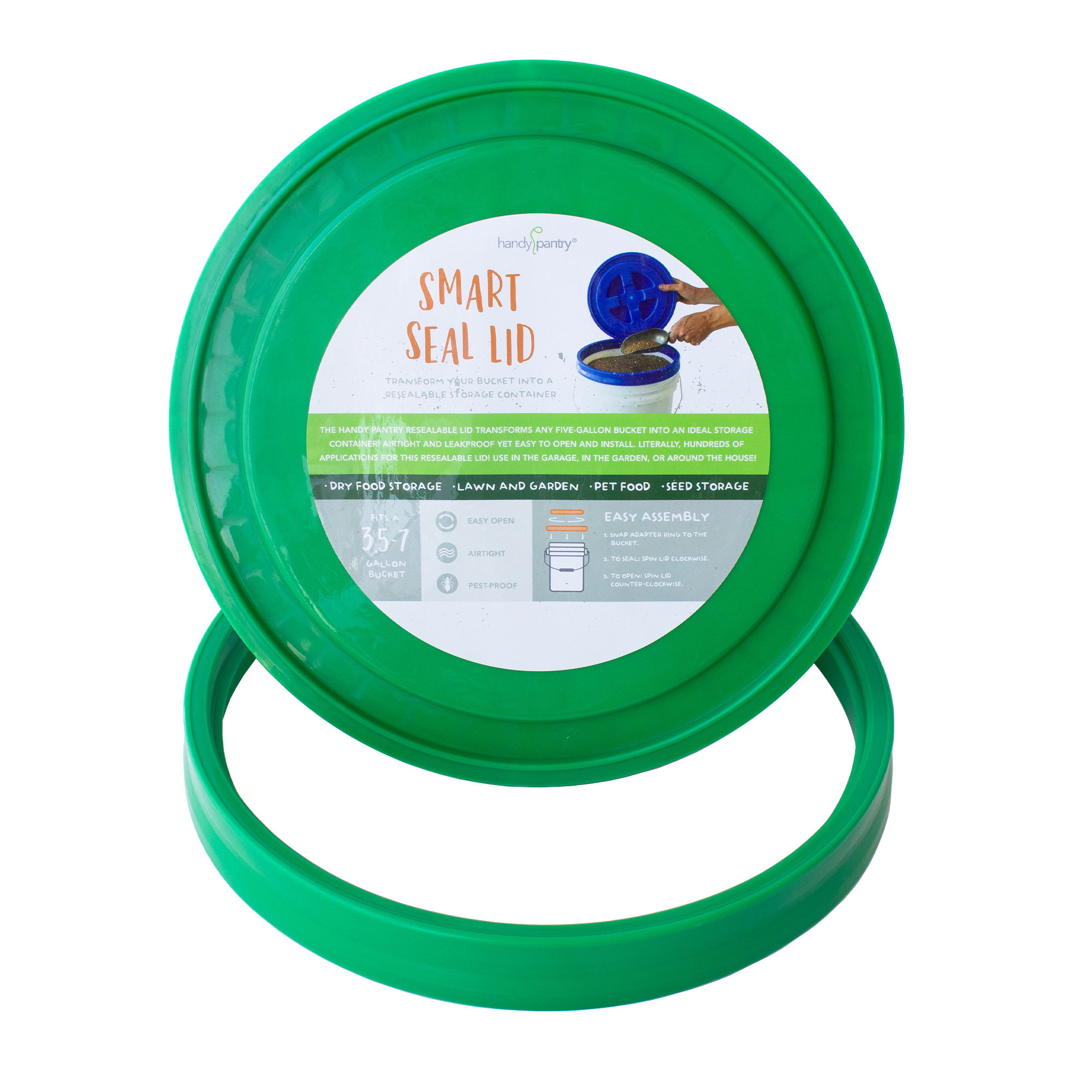 Smart Seal Lid - Green - 7 Gal - Rice, Flour, Salt - Pantry Storage - Twist On Off Lid for Bucket &amp; Pail - Emergency Storage, Pr